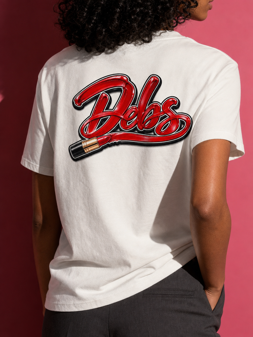 DEBS Lipstick Tee worn by a model, back view