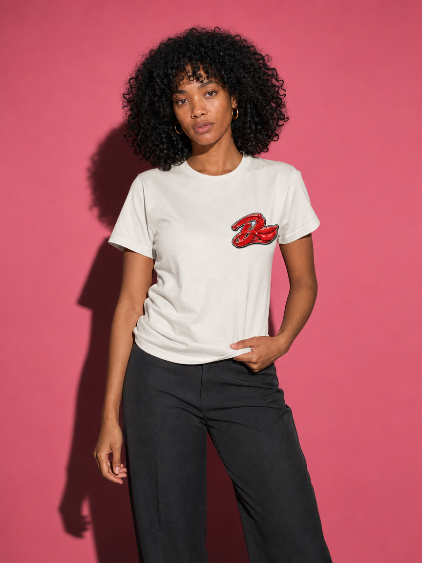 DEBS Lipstick Tee worn by a model, front view